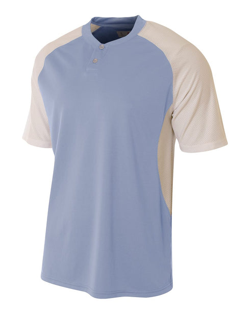 A4 2-Button Henley w/ Contrast Stretch Mesh (N3315), Color 'Light Blue/White'